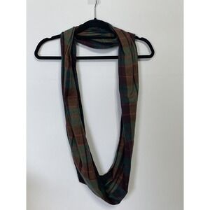 100% Cashmere Infinity Scarf Tartan Plaid Frayed Edge Hem 64" X  14" Dry Clean
